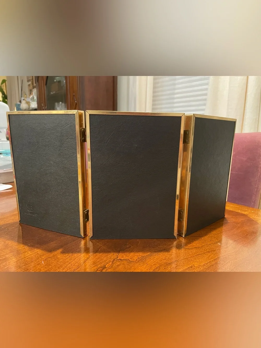 Vintage Boston Burnes Brass Foldable Triple Photo Frame - Trifold - Gold Finish